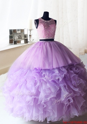 Latest Laced and Ruffled Lilac Quinceanera Dress with Removable Skirt