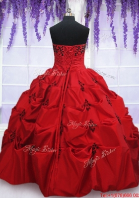 Luxurious Strapless Applique and Bubble Red Quinceanera Dress in Taffeta