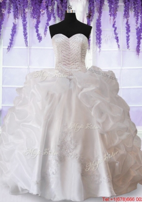 Modern Applique Beaded Bodice and Bubble Quinceanera Dress in White