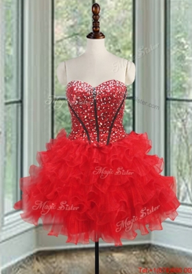 Modern Red and Black Detachable Quinceanera Dress with Beading and Ruffled Layers