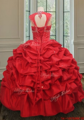 New Arrivals Puffy Skirt Taffeta Quinceanera Dress with Beading and Pick Ups