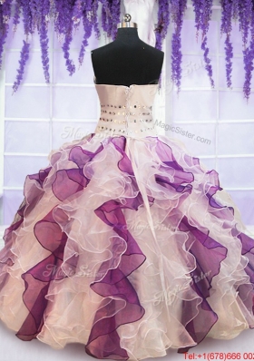 Organza and Taffeta Laced Colorful Quinceanera Dress with Beading and Ruffles