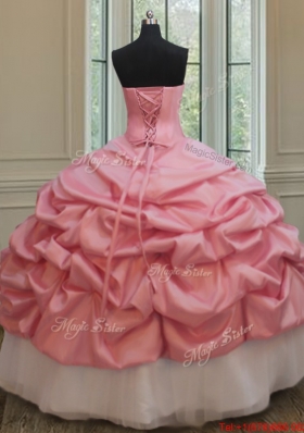 Perfect Beaded and Bubble Watermelon and White Quinceanera Dress in Taffeta and Tulle