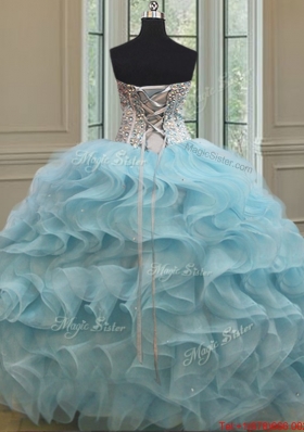 Popular Visible Boning Beaded Bodice Organza Quinceanera Dress in Light Blue