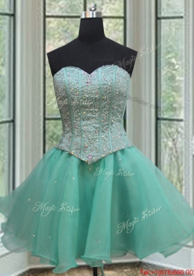 Ruffled and Bubble Beaded Bodice Turquoise Organza Detachable Quinceanera Dress