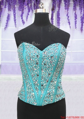 Three Piece Visible Boning Beaded and Ruffled Aquamarine Detachable Quinceanera Dress