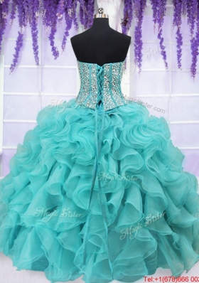 Three Piece Visible Boning Beaded and Ruffled Aquamarine Detachable Quinceanera Dress