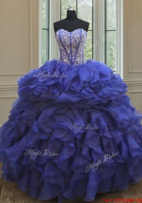 Visible Boning Royal Blue Detachable Quinceanera Gown with Beaded Bodice and Ruffles