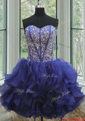 Visible Boning Royal Blue Detachable Quinceanera Gown with Beaded Bodice and Ruffles