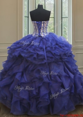 Visible Boning Royal Blue Detachable Quinceanera Gown with Beaded Bodice and Ruffles