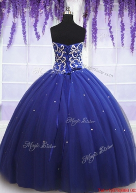 2017 Beautiful Beaded Bodice Royal Blue Sweet 15 Dress in Tulle