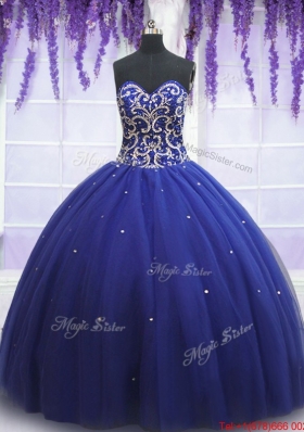 2017 Beautiful Beaded Bodice Royal Blue Sweet 15 Dress in Tulle