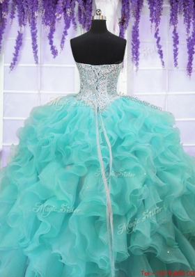 2017 Lovely Organza Aqua Blue Quinceanera Dress with Beading and Ruffles