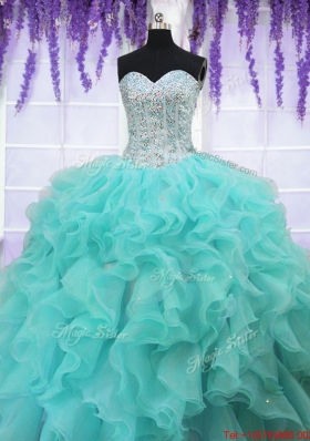 2017 Lovely Organza Aqua Blue Quinceanera Dress with Beading and Ruffles