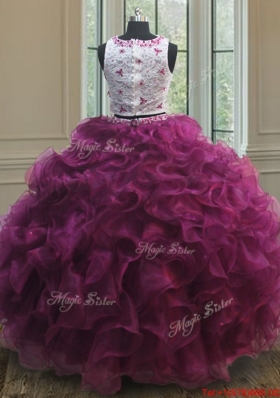 Discount Two Piece Laced Beaded Burgundy Quinceanera Dress with Ruffles