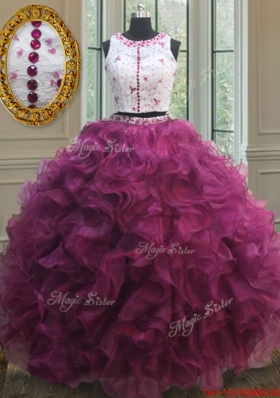Discount Two Piece Laced Beaded Burgundy Quinceanera Dress with Ruffles