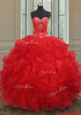 Elegant Organza Red Quinceanera Dress with Beading and Ruffles