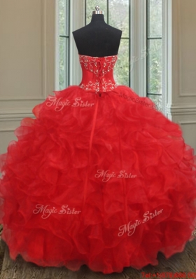 Elegant Organza Red Quinceanera Dress with Beading and Ruffles