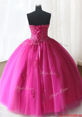 Exclusive Visible Boning Strapless Beaded Quinceanera Dress in Hot Pink