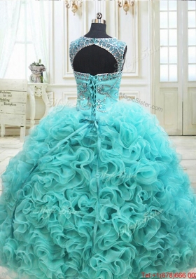 Exquisite See Through Scoop Beaded Quinceanera Dress in Rolling Flowers