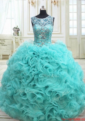 Exquisite See Through Scoop Beaded Quinceanera Dress in Rolling Flowers