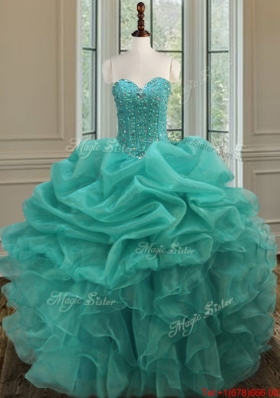 Exquisite Sweetheart Turquoise Quinceanera Dress with Bubbles and Beaded Bodice