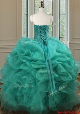 Exquisite Sweetheart Turquoise Quinceanera Dress with Bubbles and Beaded Bodice