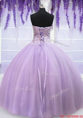 Gorgeous Visible Boning Beaded Bodice Lavender Quinceanera Dress in Organza