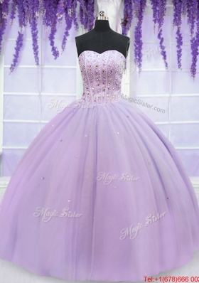 Gorgeous Visible Boning Beaded Bodice Lavender Quinceanera Dress in Organza