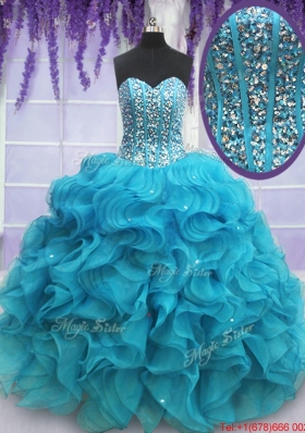Hot Sale Visible Boning Beaded Bodice Organza Quinceanera Dress in Teal