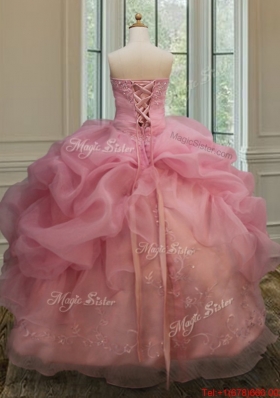 Latest Really Puffy Strapless Watermelon Red Sweet 15 Dress with Appliques