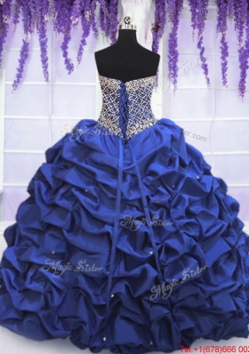 Latest Taffeta Royal Blue Quinceanera Dress with Beading and Bubbles