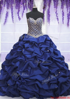 Latest Taffeta Royal Blue Quinceanera Dress with Beading and Bubbles