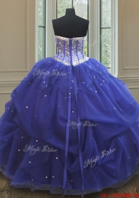 Lovely Beaded and Sequined Blue Quinceanera Dress in Tulle