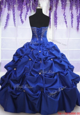 New Style Beaded and Bubble Taffeta Quinceanera Dress in Royal Blue