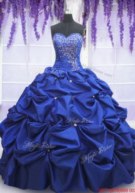 New Style Beaded and Bubble Taffeta Quinceanera Dress in Royal Blue