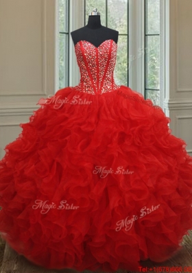 New Arrivals Visible Boning Red Quinceanera Dress with Beading and Ruffles