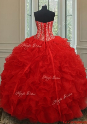 New Arrivals Visible Boning Red Quinceanera Dress with Beading and Ruffles