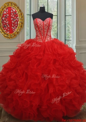 New Arrivals Visible Boning Red Quinceanera Dress with Beading and Ruffles