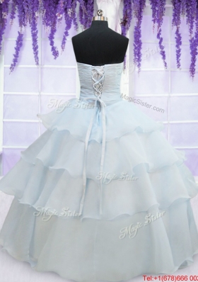 Pretty Light Blue Organza Quinceanera Dress with Appliques and Ruffled Layers