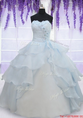 Pretty Light Blue Organza Quinceanera Dress with Appliques and Ruffled Layers