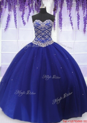 Romantic Beaded Bodice Royal Blue Quinceanera Dress in Tulle