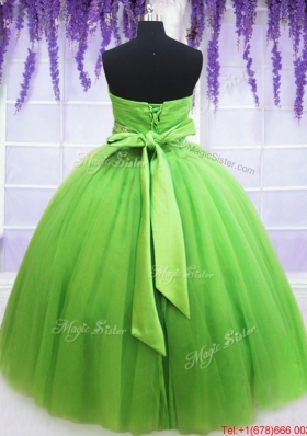 Simple Ruched Bodice Beaded Decorated Waist Spring Green Quinceanera Dress