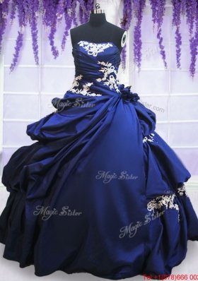 Sweet Strapless Applique and Pick Ups Royal Blue Quinceanera Dress in Taffeta