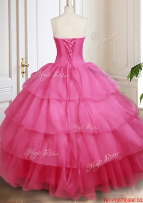 Affordable Black and Hot Pink Quinceanera Dress with Beading and Ruffled Layers