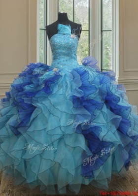 Best Selling Feather Beaded Ruffled Two Tone Quinceanera Dress in Organza