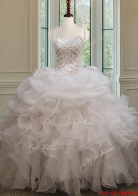 Cheap Beaded Ruffled and Bubble White Quinceanera Dress in Organza