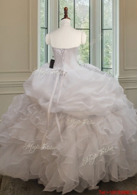 Cheap Beaded Ruffled and Bubble White Quinceanera Dress in Organza