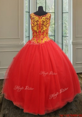 New Style Ball Gown V Neck Rust Red Sweet 16 Dress with Beaded Appliques