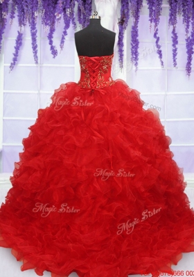 Exclusive Strapless Brush Train Quinceanera Dress with Beading and Ruffles